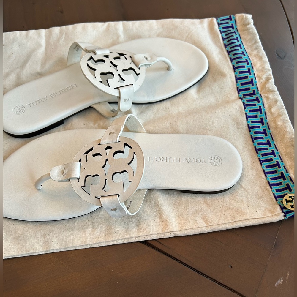 Tory Burch Soft Miller Thong Leather Sandals Ivory - 8.5